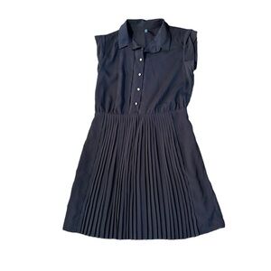 Yargici Women’s Navy Blue Minimalist Pleated Sleeveless Dress Size 4 Buttons